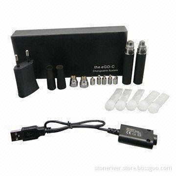 E-cigarette with 2-piece Battery, 2-piece Atomizer, 5-piece Cartridge, 1 Adapter, 1 USB Charger
